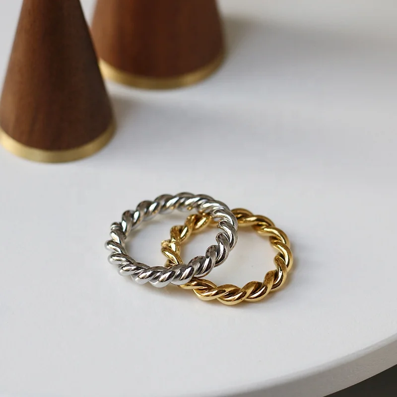 

Drop Ship Minimalist Twist Ring Tarnish Free 18K Gold Plated Stainless Steel Rings Women Jewelry