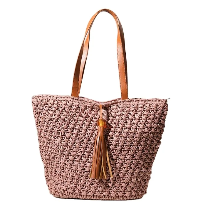 

Straw Handbag New product handmade vintage natural rattan beach bag straw shoulder bags girls bamboo handbags