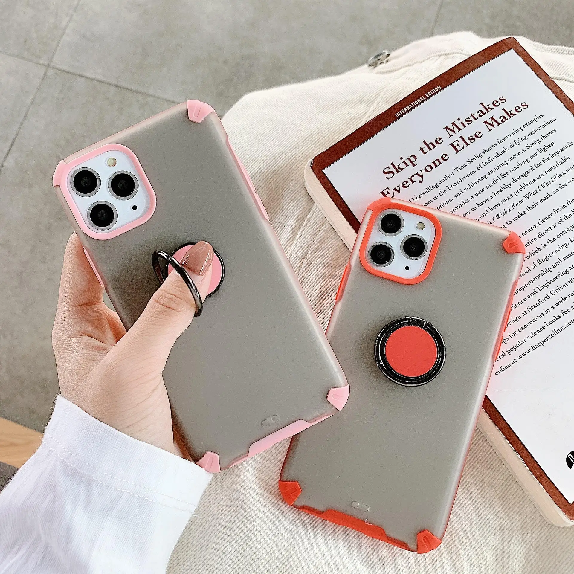 

Wholesale mobile phone accessories shockproof TPU frosted back cover metal ring bracket for iPhone 6 / 7 / 8 / X / 11 / Max