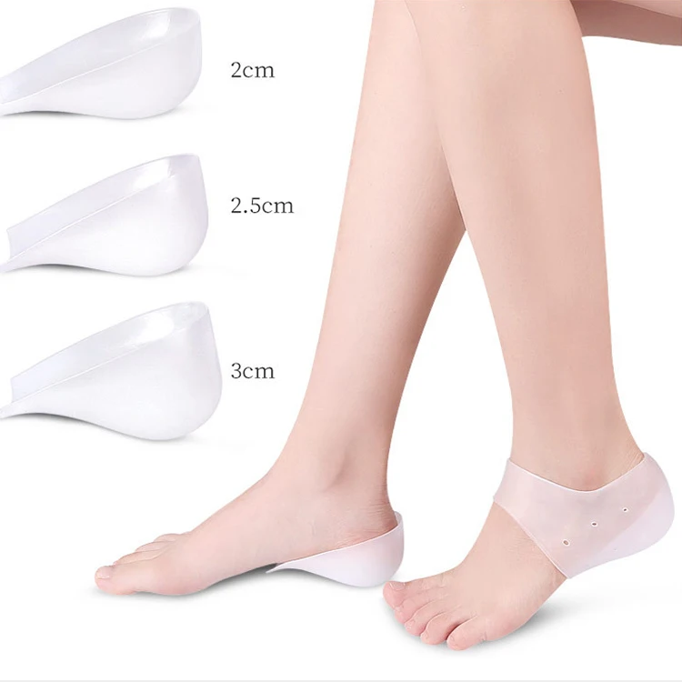 

Outdoor Foot Protection Pad Men Women Heel Cushion Hidden Insole Silicone Invisible Inner Height Increase Insoles, White black skin