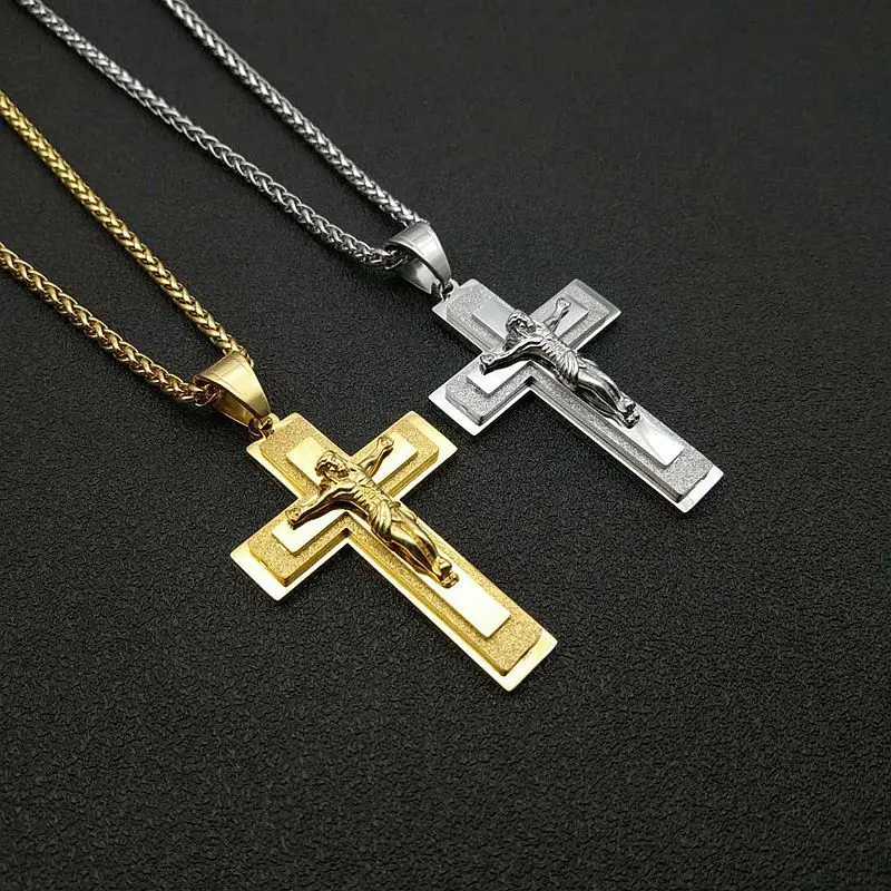 Wholesale Religious Jewelry Stainless Steel Gold Plated Jesus Cross Pendant