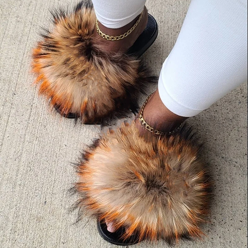 

Women fashion luxury plush fur slipper winter warm floral soft indoor ladies slide, Single color