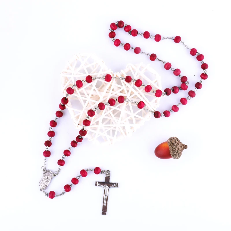 

YIWU Factory Red Christian Souvenirs Rose Scented Wood Rosary Necklace