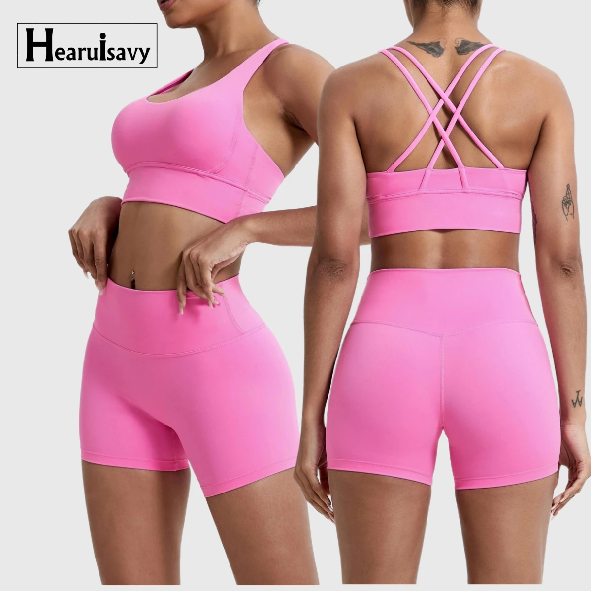 

Custom Logo Women's Workout Activewear Yoga Gym Fitness Clothing Biker Tracksuit Shorts Sets For Women Two Piece Sportswear