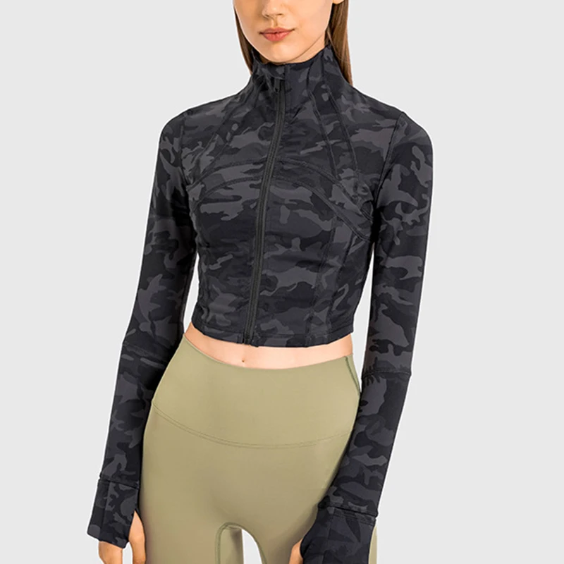 

2021 autumn sports zipper stand-up collar long-sleeved crop top stretch and breathable women's yoga jacket