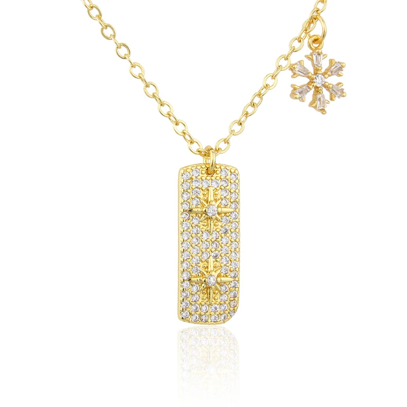 

New Design Gold Inlaid Zircon Star Square And Snowflake Pendant Hip Hop Necklace Exquisite Fashion Jewelry Gifts, Gold color