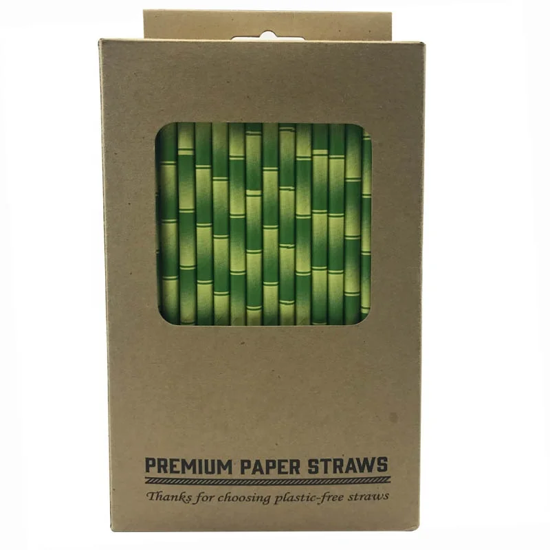 

Wholesale Biodegradable Eco Paper Green Bamboo Straws 200PCS With Craft Box