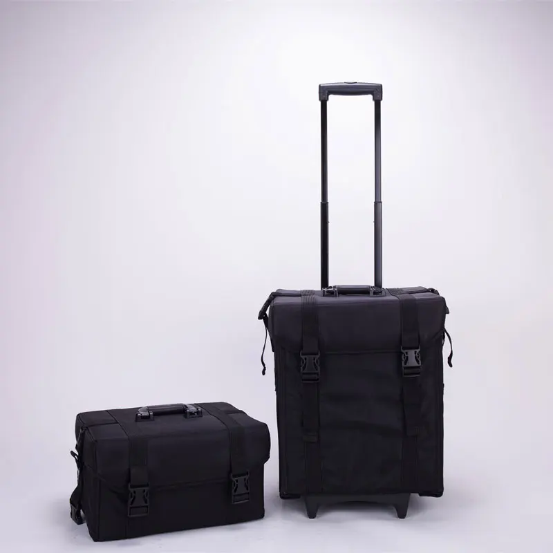 

Black Oxford Makeup Trolley Bag Professional Large Capacity Cosmetic Case Soft Makeup Case with Storage Drawers