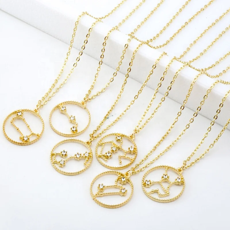 

Factory cheap hot sale alloy gold plated zodiac sign inlay rhinestone pendant necklace for women accessories