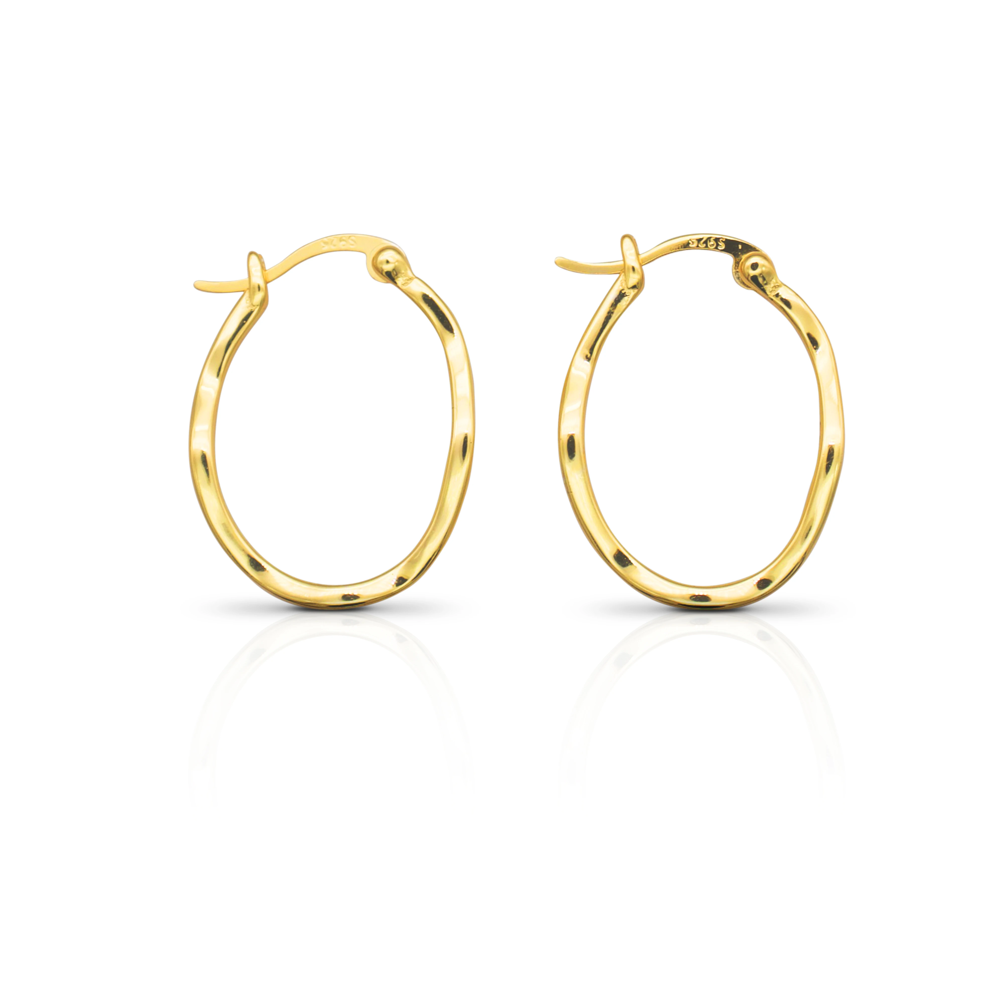 

Chril April trendy 925 sterling silver gold plated Hammer texture irregular round personality hoop earring, Yellow gold