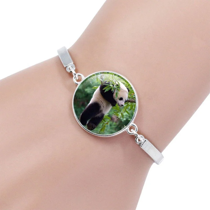 

Panda time gemstone for women girls gifts charm silver bracelet, As pictures