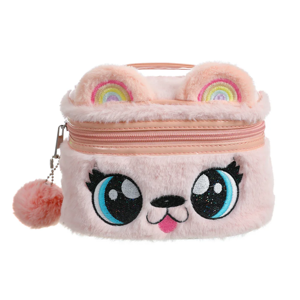

2021 New clear zipper Arrival Cute Cartoon Big Eyes Pu And Plush Make Up Brushes Cosmetic Storage Bag