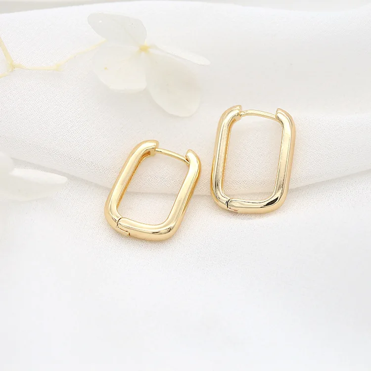 Simple Deign 14K Gold Plated Rectangle Shape Hoop Earrings Jewelry