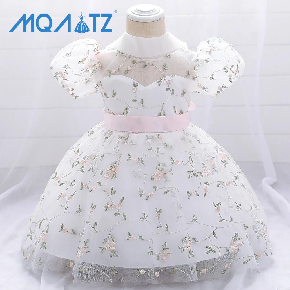 

MQATZ Formal Occasions Bow Ball Gown Kids Tulle Dress Girl Lace Flowers Short Sleeve Lace Flower Girls' Dresses