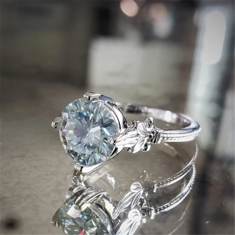 

Classic 4 Prong Flower Setting Sky Blue Solitaire Women Wedding Jewelry Rings Simple Elegant Anniversary Gift