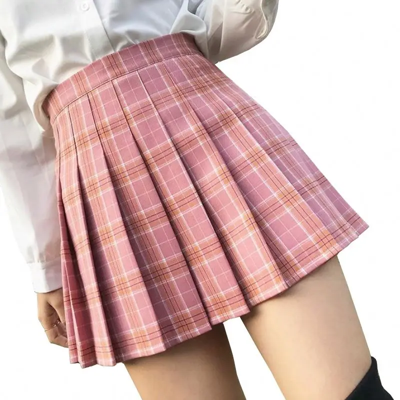 

New Fashion Women Plaid Summer Skirt 2021 High Waist Stitching Student Pleated Skirts Cute Sweet Girls Dance Mini Skirt