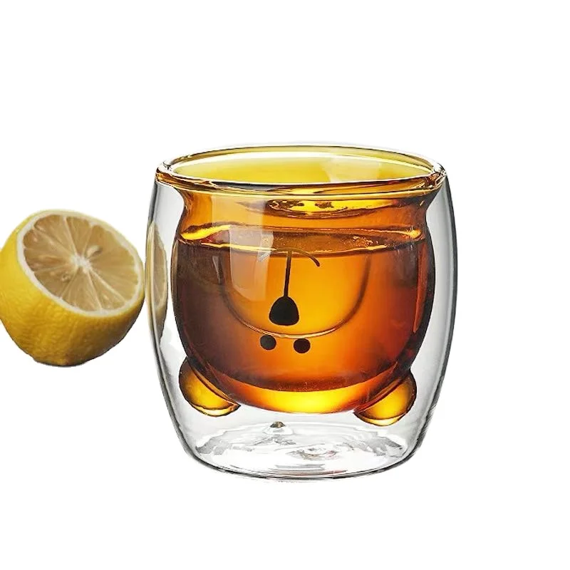 

8.5 oz Cartoon Popularity Bear Shape Amber Color Double Wall Glass Cup