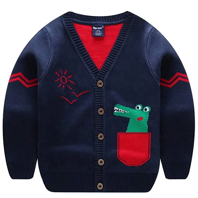 

Toddler Boys Children's Long Sleeve Knitted Sweatshirts Cartoon Dinosaur V-Neck Cardigan Sweaters 3-7T