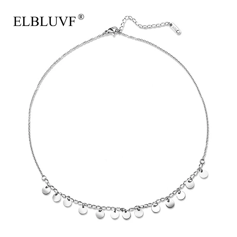 

ELBLUVF Free Shipping Simple Stainless Steel 18K Gold Rose Gold Plated Geometric Small Disc Circle Pendant Necklace For Women, Rose gold/gold/silver