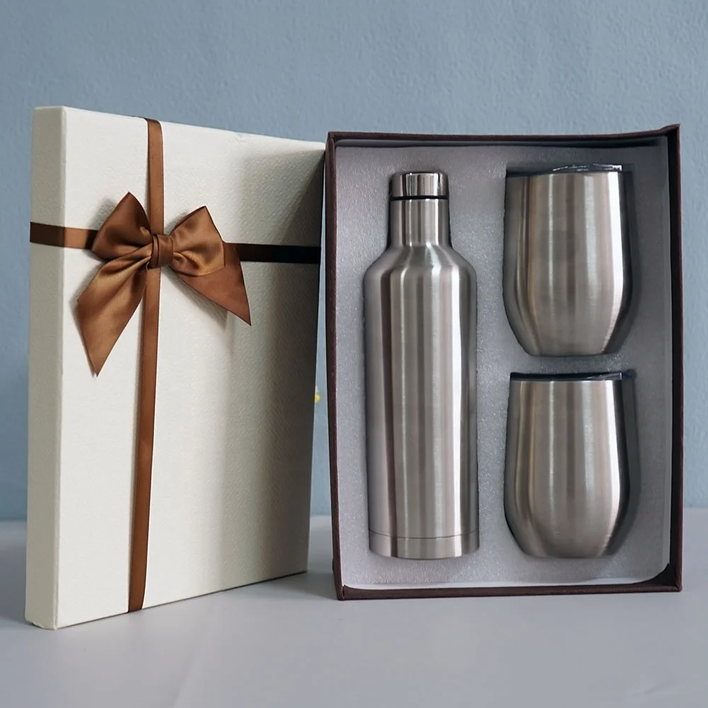 

High quality stainless steel thermos wine bottle set high-end vacuum gift wine cup set with cover and gift box can be customized, Customized color