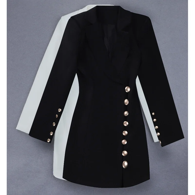 

2022 New Arrival Designer Elegant Lapel Collar Ladies Long Sleeve Metal Button Slim Fit Women Office Suit OL Blazer Mini Dress