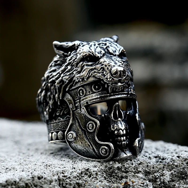 

SS8-822R 2022 New Creative Design Stainless Steel Viking Wolf Warrior Wolf Head Ring For Men Punk Hip Hop Heavy Animal Jewelry