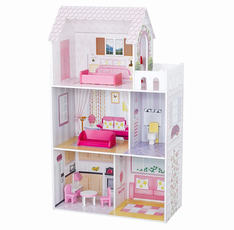 wooden dolls house pink
