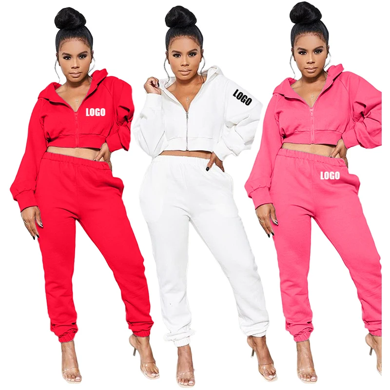 

Free LOGO Womens Joggers 2 Piece Crop Top Two Piece Pants Set for Women Two Pieces Jogger Tracksuit Set Women Sweatsuit Set, Color avaliable