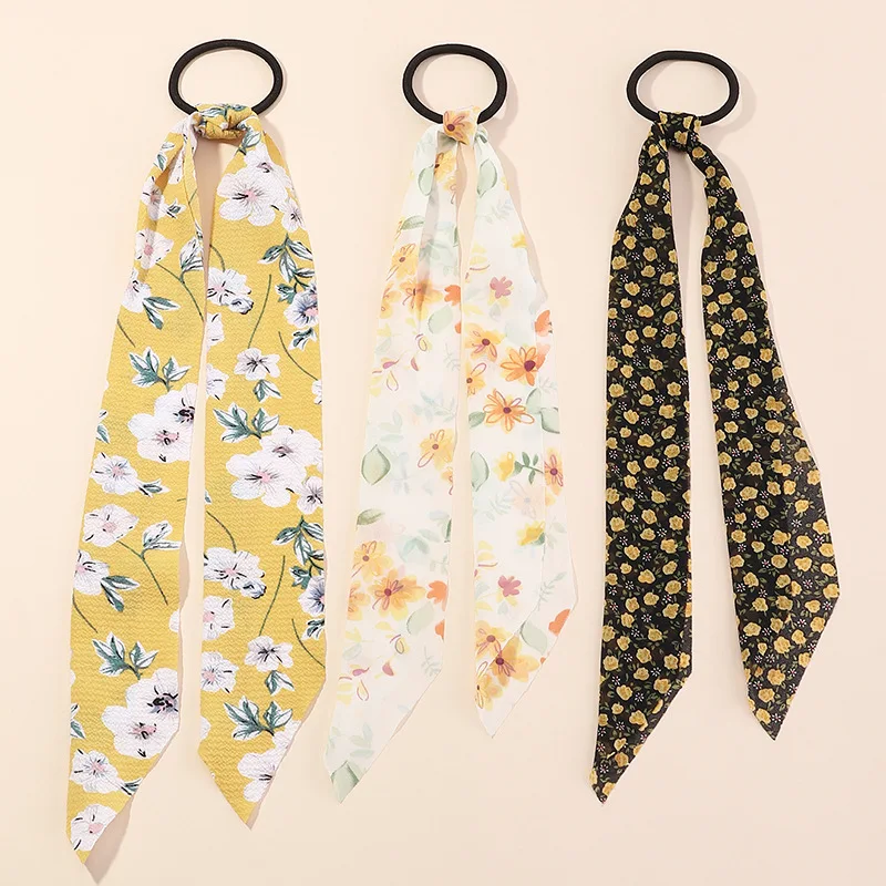 

3Pcs/Set Women Fashion Chiffon Large Intestine Ring Ribbon Knotted Hair Ring Head Rope, Colorful