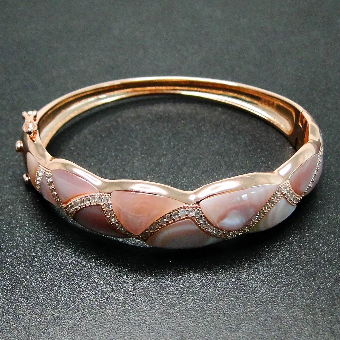 

Beautiful Style 14k Rose Gold Plating Mop Gold Bangles 925 Silver Inlay Jewelry