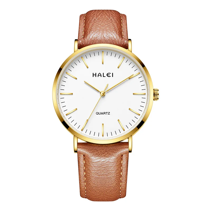 

HALEI Brand top grade luxury classic Genuine leather Waterproof ultra-thin men quartz watches, 5 colors