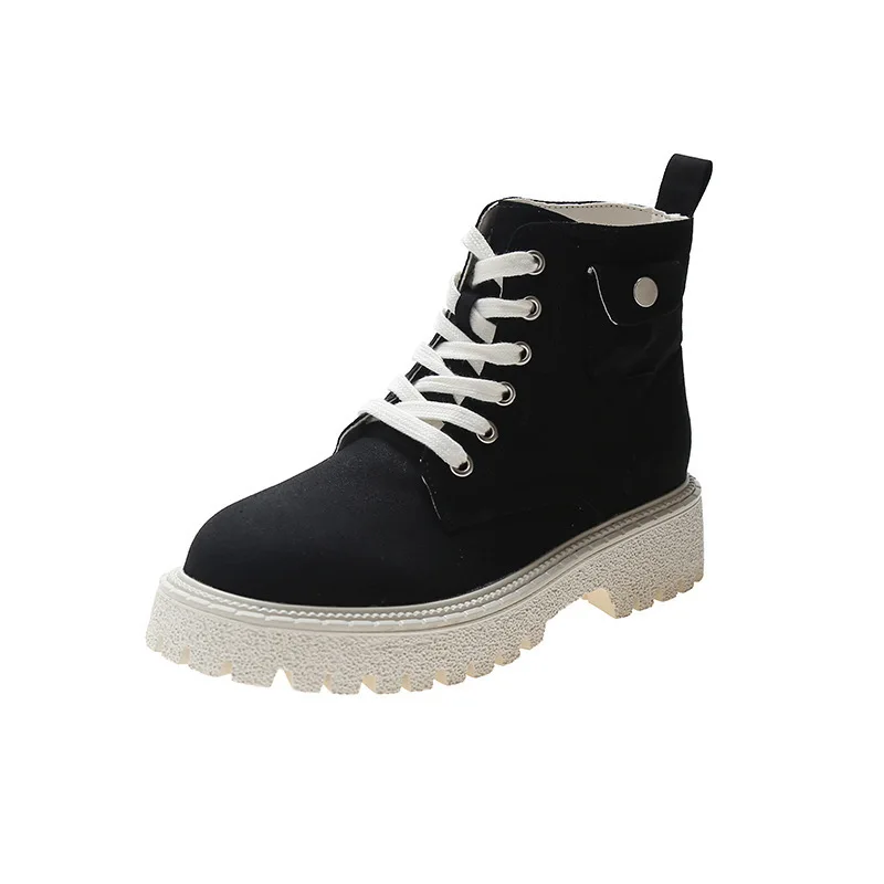 

Dropshipping Winter Ladies Short Boots Solid Color Round Toe Platform Lace-up Fashion Ladies Boots