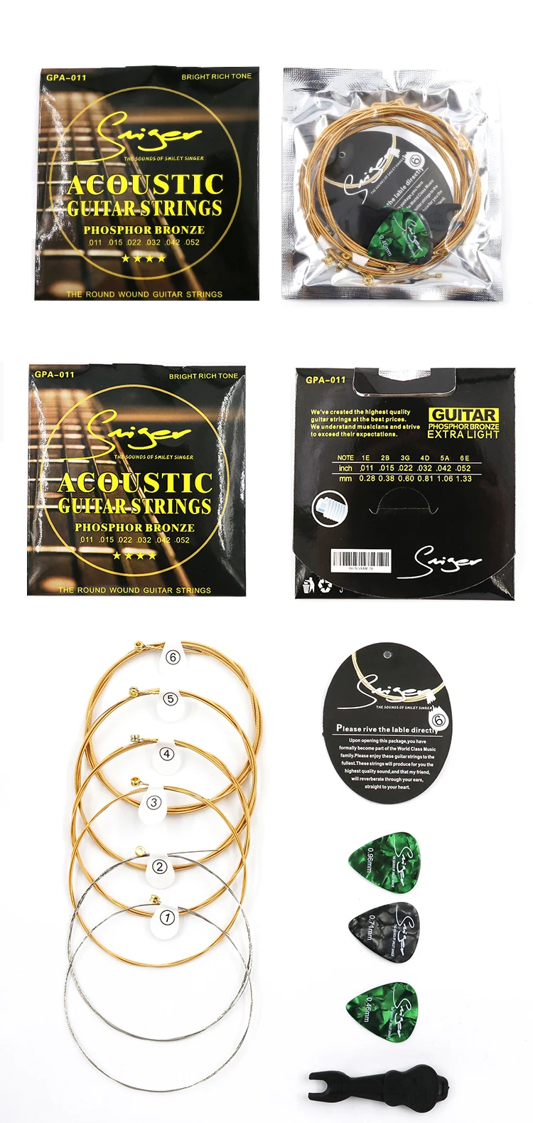 Sell In Bulk 11 Gauge Phosphor Bronze Acoustic Folk Guitar Strings Full