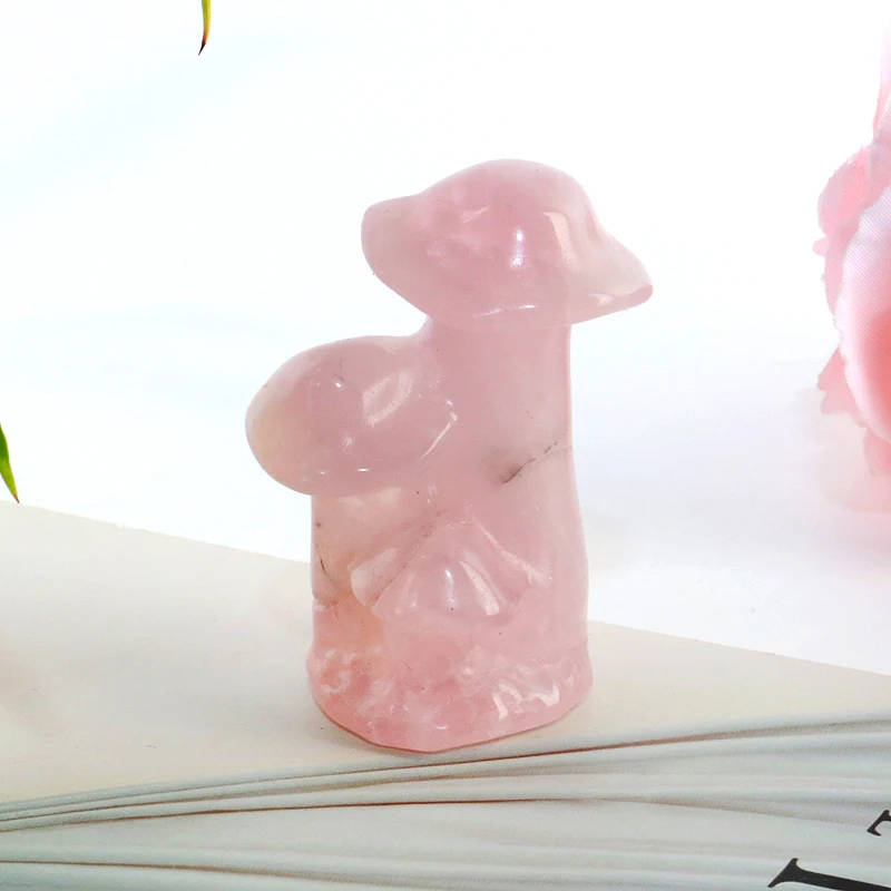 

Natural Crystal Crafts Rose Quartz Carving Mushroom For home decoration