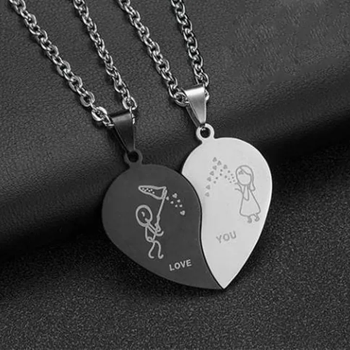 

Hip Hop Broken Heart Pendant Necklace Jewelry Stainless Steel Couples Love Necklace For Valentines Day