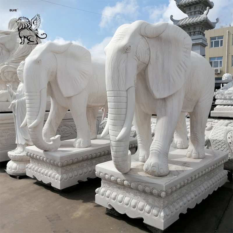 Outdoor White Marble Sculpture Stone Garden Large Indian Elephant