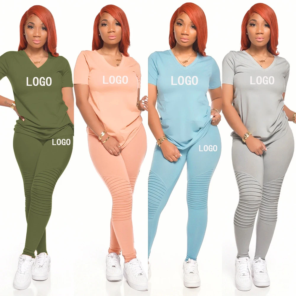 

Wholesale plain women joggers suit set v neck two piece outfits women clothing casual solid women fitness tracksuit