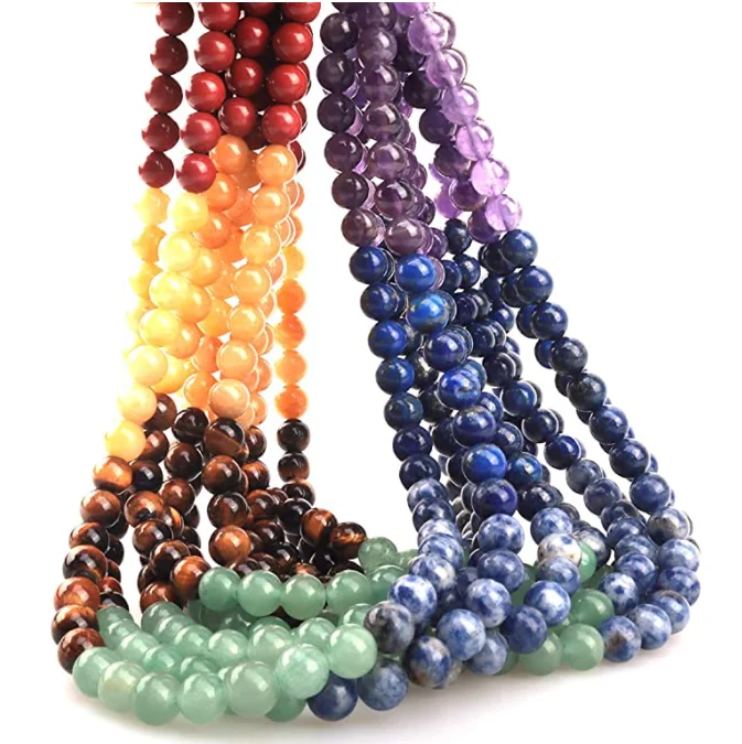 

XuQian Beads 4mm Natural Colorful Stone Round Loose Stone Beads For Jewelry Making DIY Crafts Design, 7 chakra