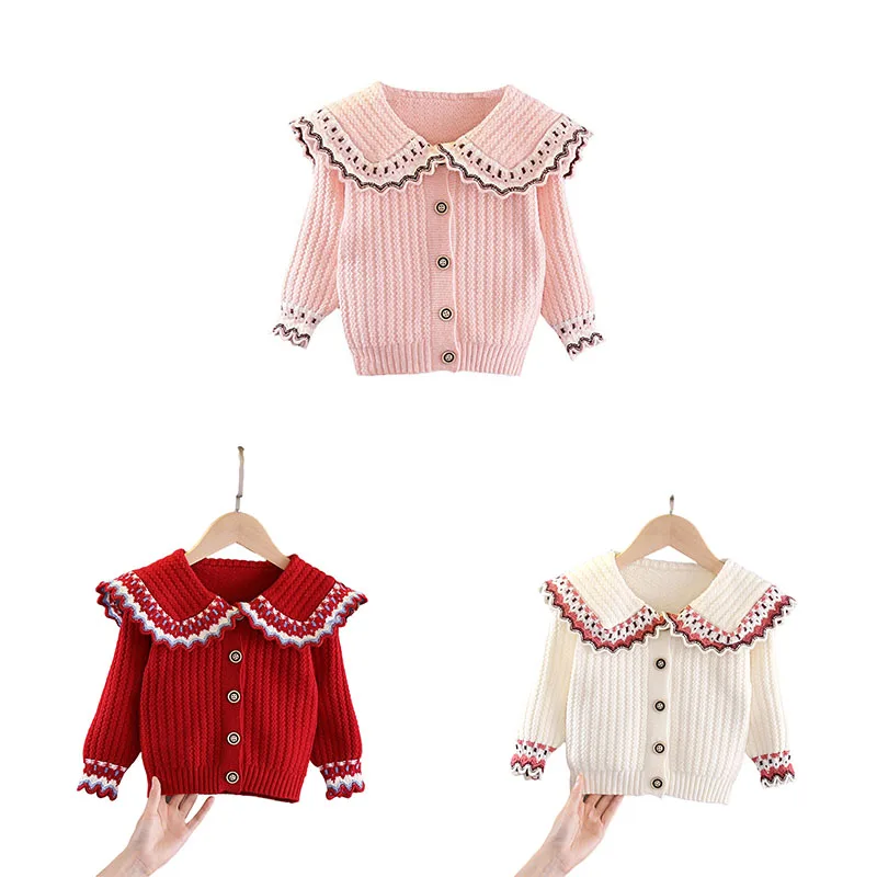 

Kids Winter Fall Clothing 2021 Baby Sweater For Girls Cardigan Turn-Down Neck Wholesale Toddler Girl Clothes kid sweater