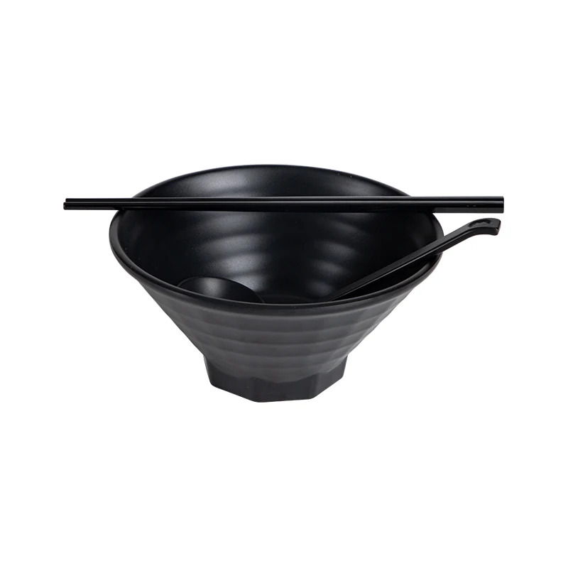 China Dinnerware Set Black Coloured Melamine Noodle Soup Bowls Japanese Noodle Bowl 3 Pcs Set