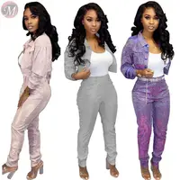 

9101214 latest design silver thread fabric blink jacket Outfits Clothing Women Two Piece Set 2019