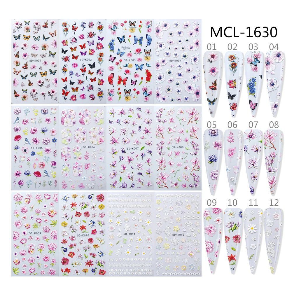 

Popular 5D Embossed Flower Adhesive Nail Art Sticker for Nail Art Decoration