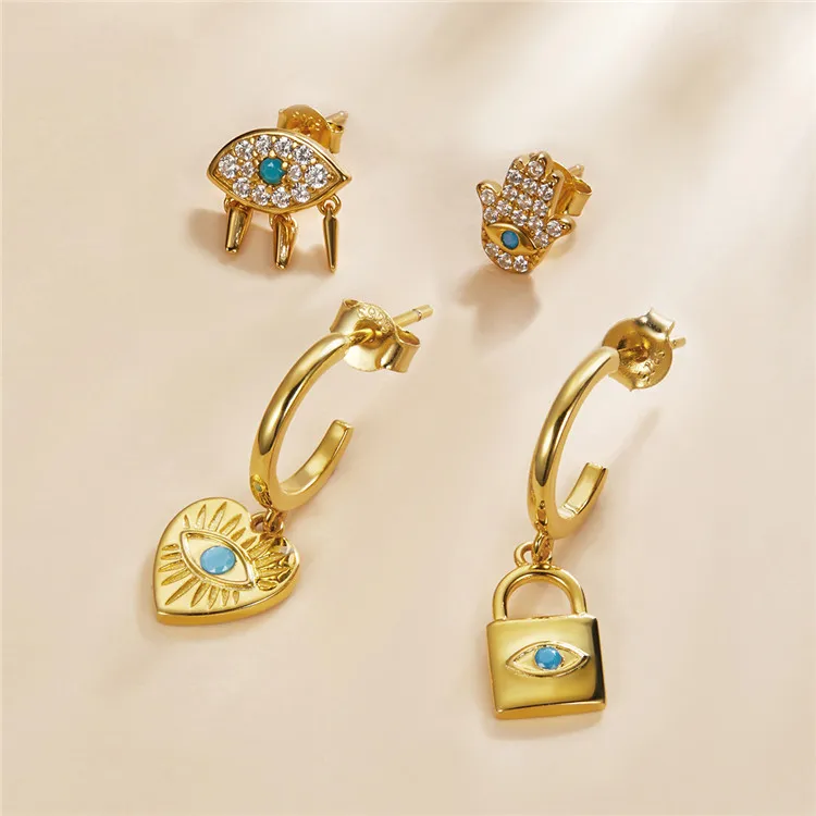 

Dropshipping Qings Fashion Jewelry Golden Mysterious Spain Lucky Eye Bee 925 Sterling Silver Earring Rocket Heart Lock Earrings