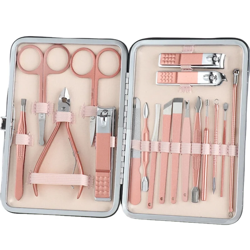 

18 Pcs Professional manicure18 rose Nail Clipper Tools Stainless Steel Pink beauty personal care manicure set