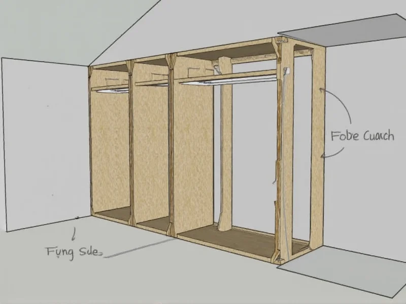 DIY built-in closet construction showing frame assembly