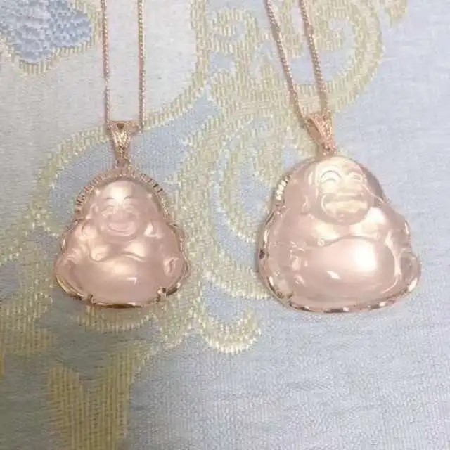

Top Quality Charm Women Pink Gold Plated Crystal Jade Stone Buddha Necklace Pendant Jewelry Wholesale, Blue, green,yellow,white
