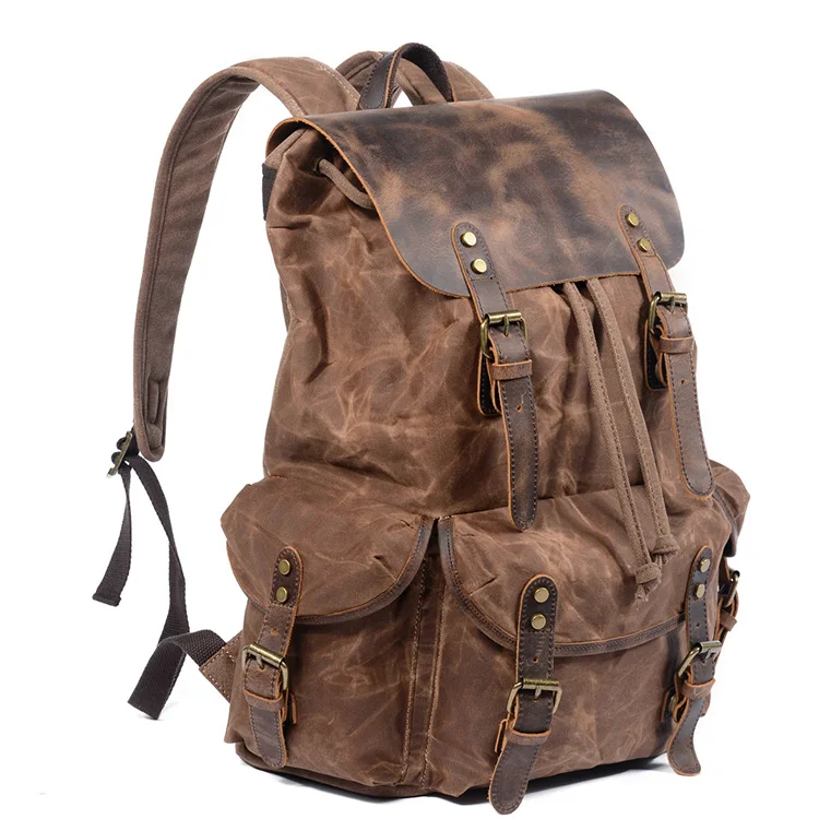

Brown Waterproof Travel Backpack Bulk Vintage Large Waxed Canvas Rucksack Backpack