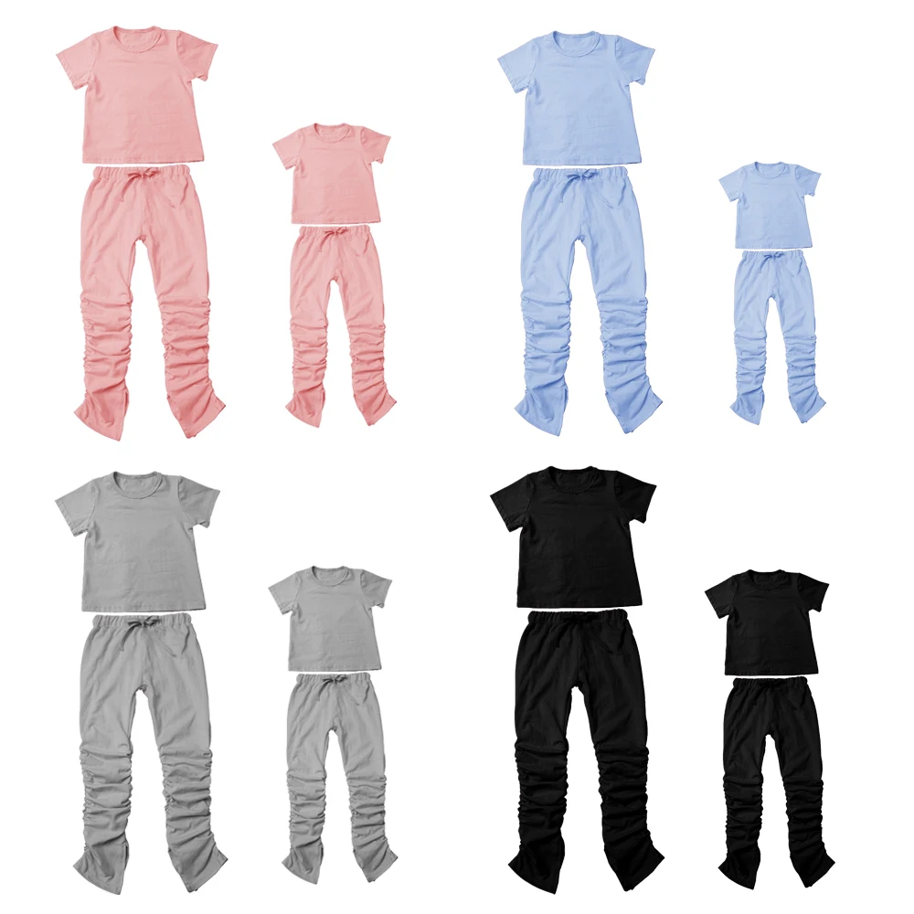 

Women Stacked Joggers Toddler Girls' Clothing Sets Mommy and Me Outfits Kids Stacked Pants Set, Solid color