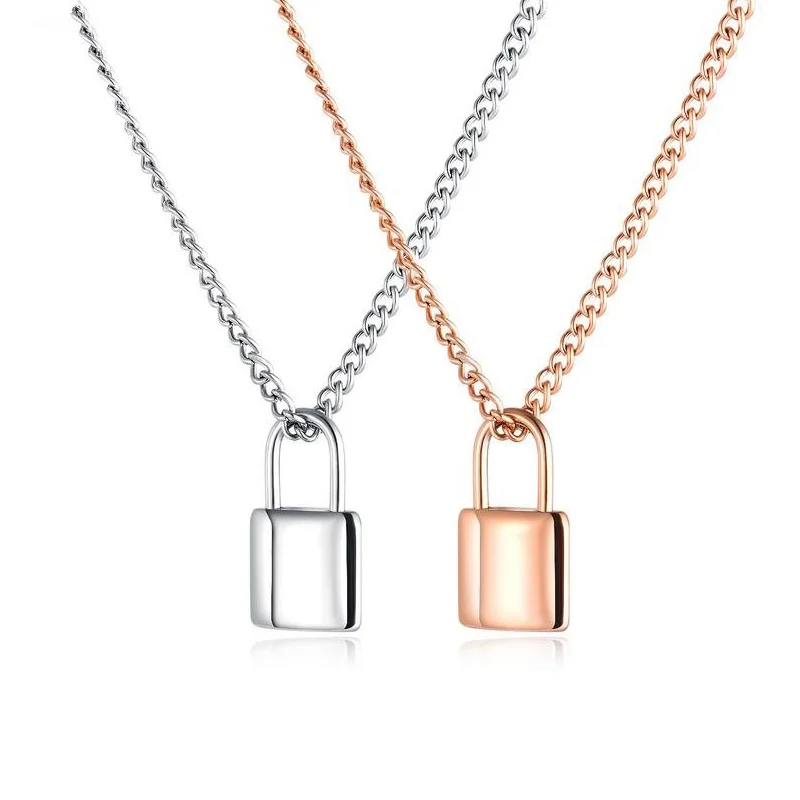 

Stainless Steel Lock Pendent Necklace For Women With Rose Gold Plated Curb Choker Chain Locket Necklaces Jewelry