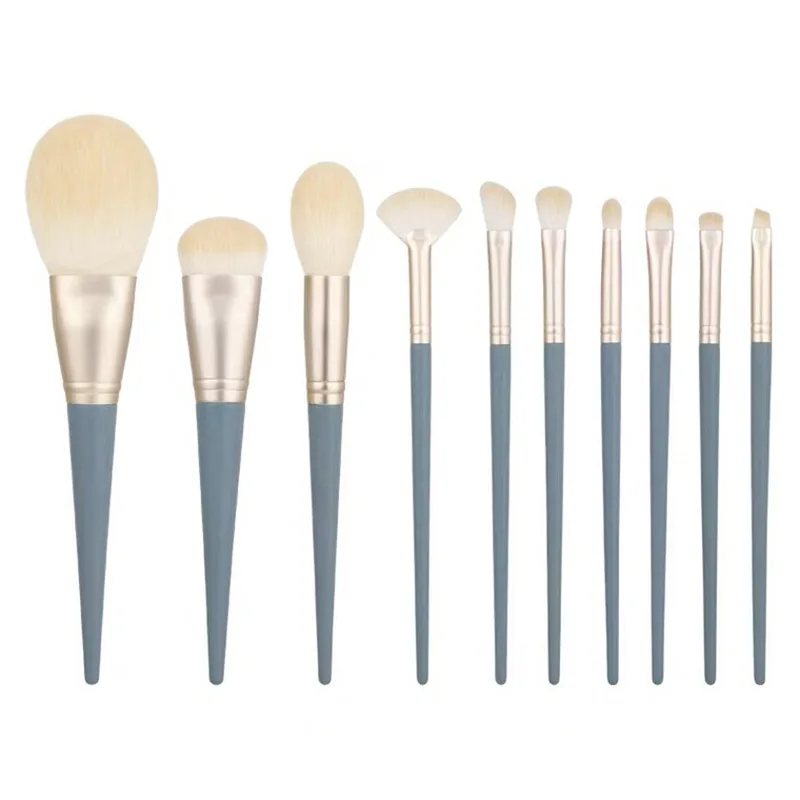 

Wholesale synthetic hair wooden handle makeup brushes 10pcs beauty needs custom logo makeup brush set, As picture show